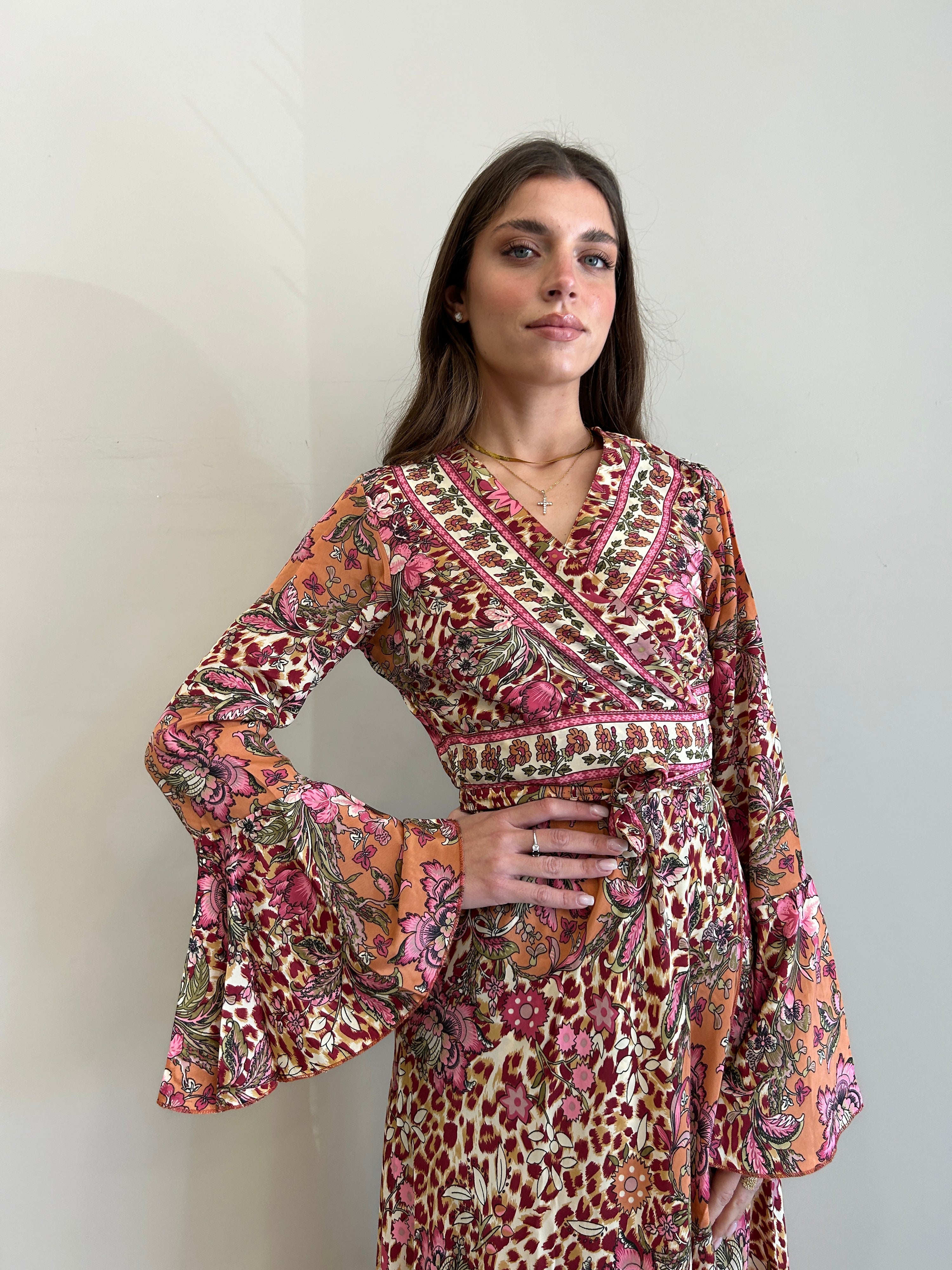 Abito lungo boho stampe iconiche seta Flower Leo