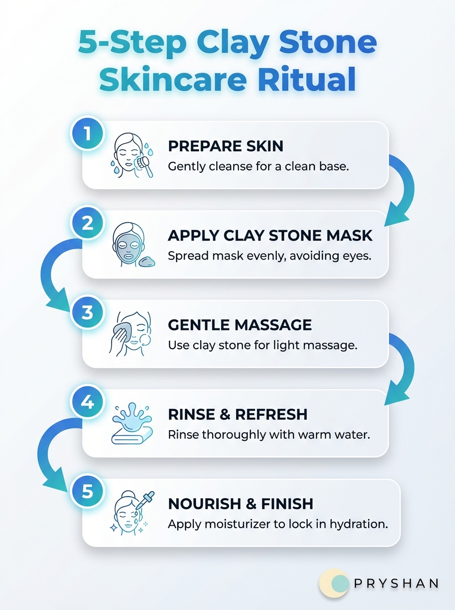 Clay Stone Skincare Rituals: 5-step infographic outlining a clay stone skincare ritual.