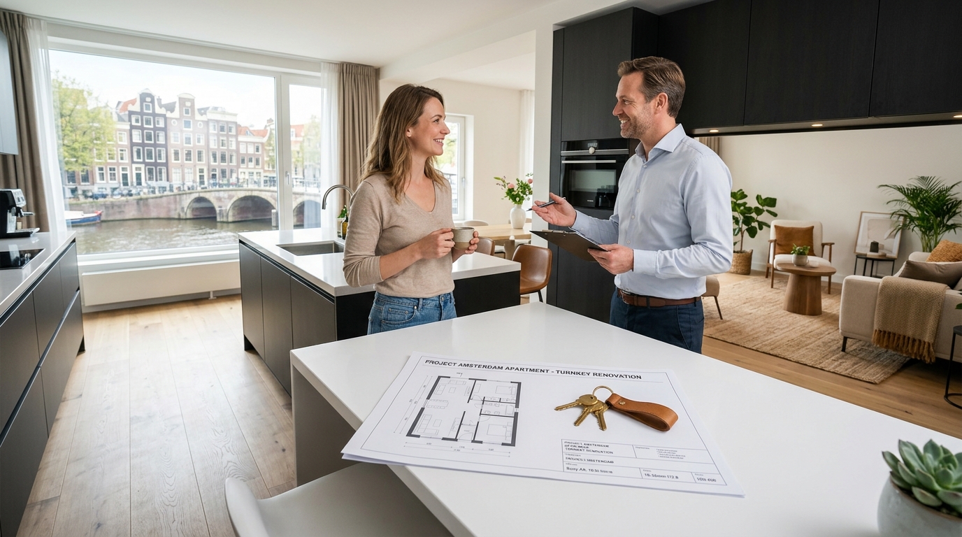 5-stappenproces turn-key renovatie Amsterdam illustratie