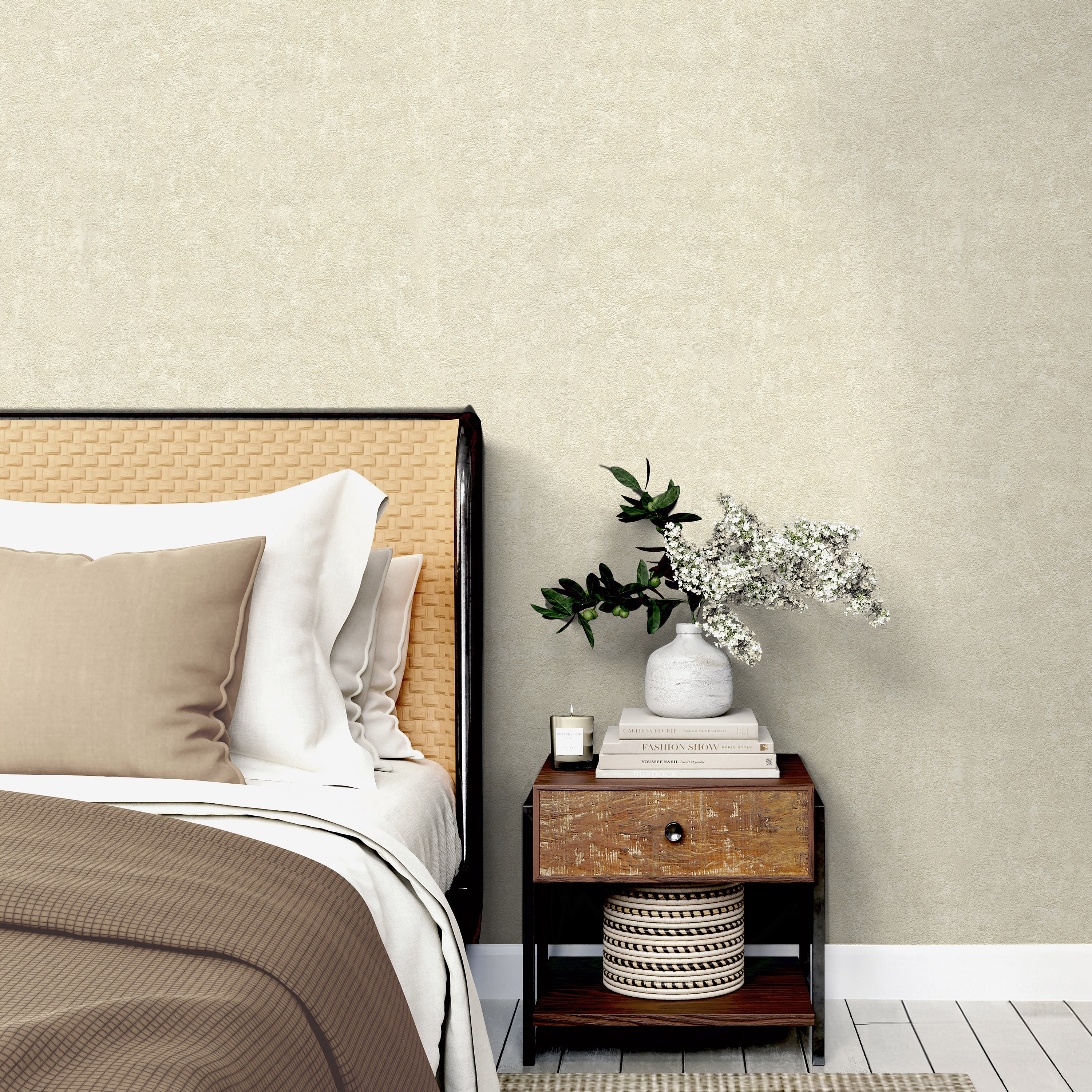 Sofia Texture Natural Wallpaper in Bedroom