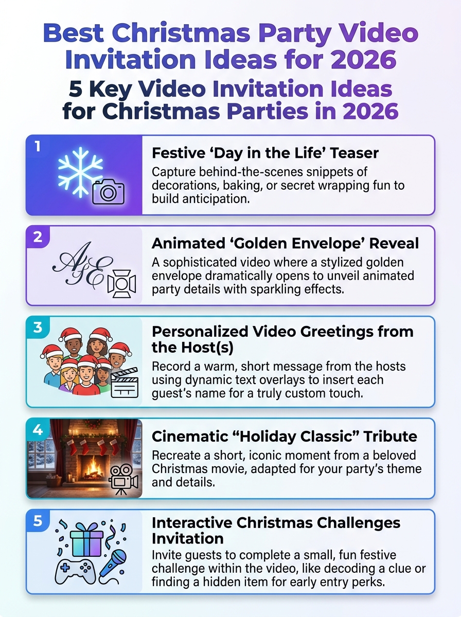 Infographic: 5 key Christmas party video invitation ideas for 2026 — Best Christmas Party Video Invitation Ideas for 2026.