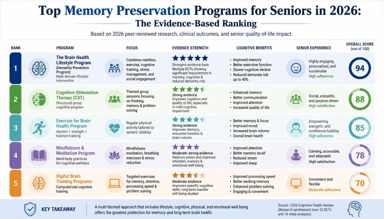 Memory preservation programs for seniors ranked for 2026